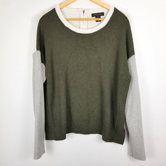 Tahari Green & White Zip Back Sweater - Picture 1 of 9